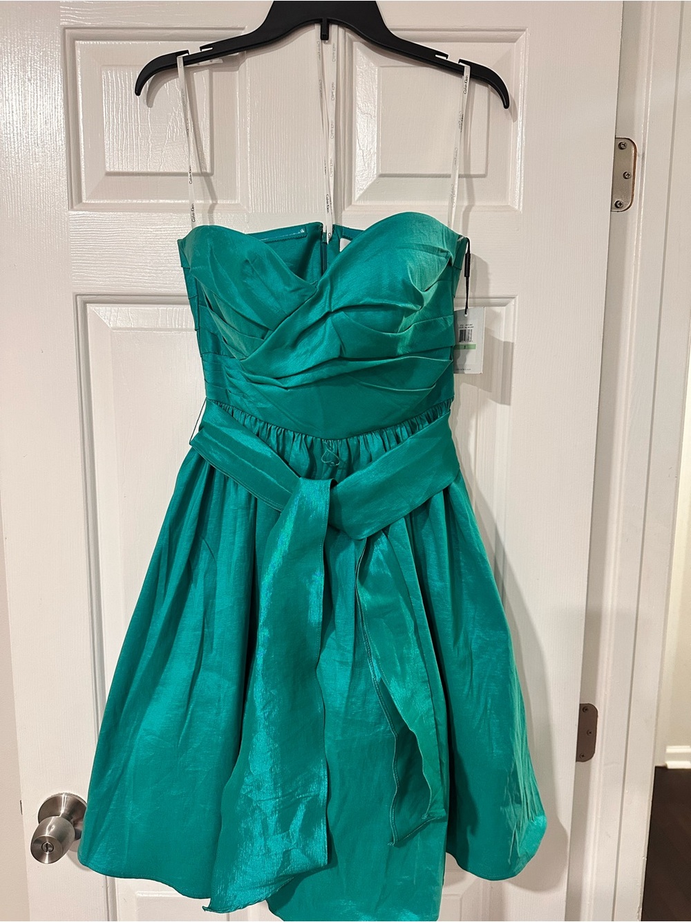 Calvin Klein | Strapless Teal Party Dress with Waist Sash - Picture 2 of 2